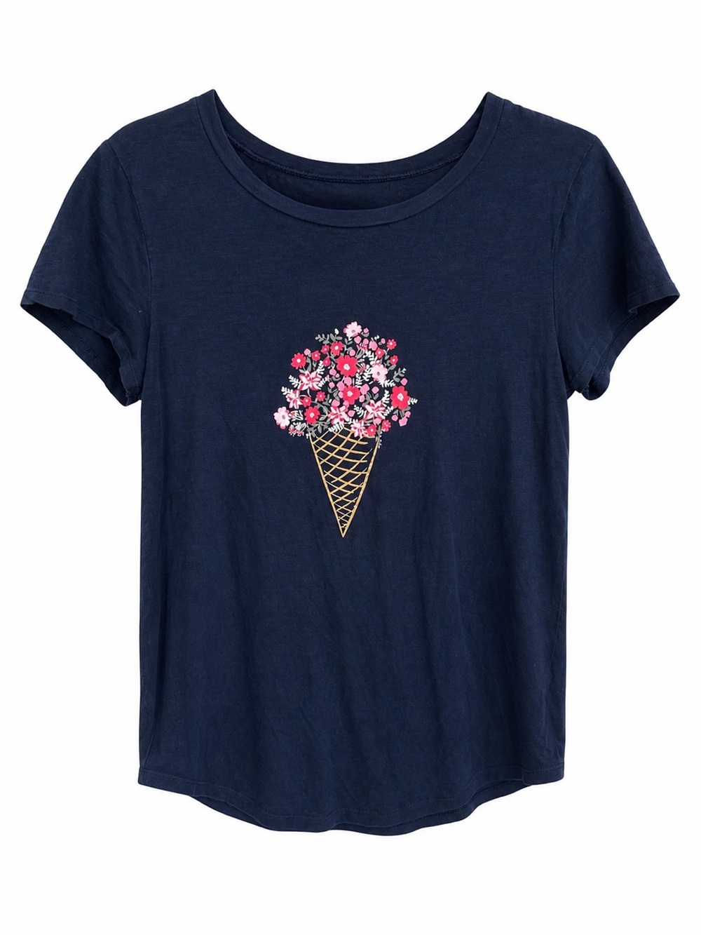 LOFT Navy Short Sleeve Tee with Floral Ice Cream Cone Print